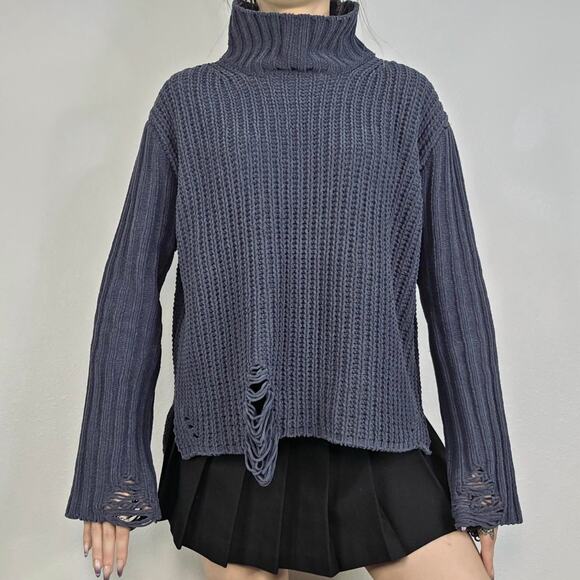 POL Distressed Chunky Knit Mock Neck Sweater Whimsigoth Grunge Chenille Small - Picture 2 of 8